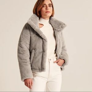 Abercrombie Faux Fur Mini Puffer- Grey